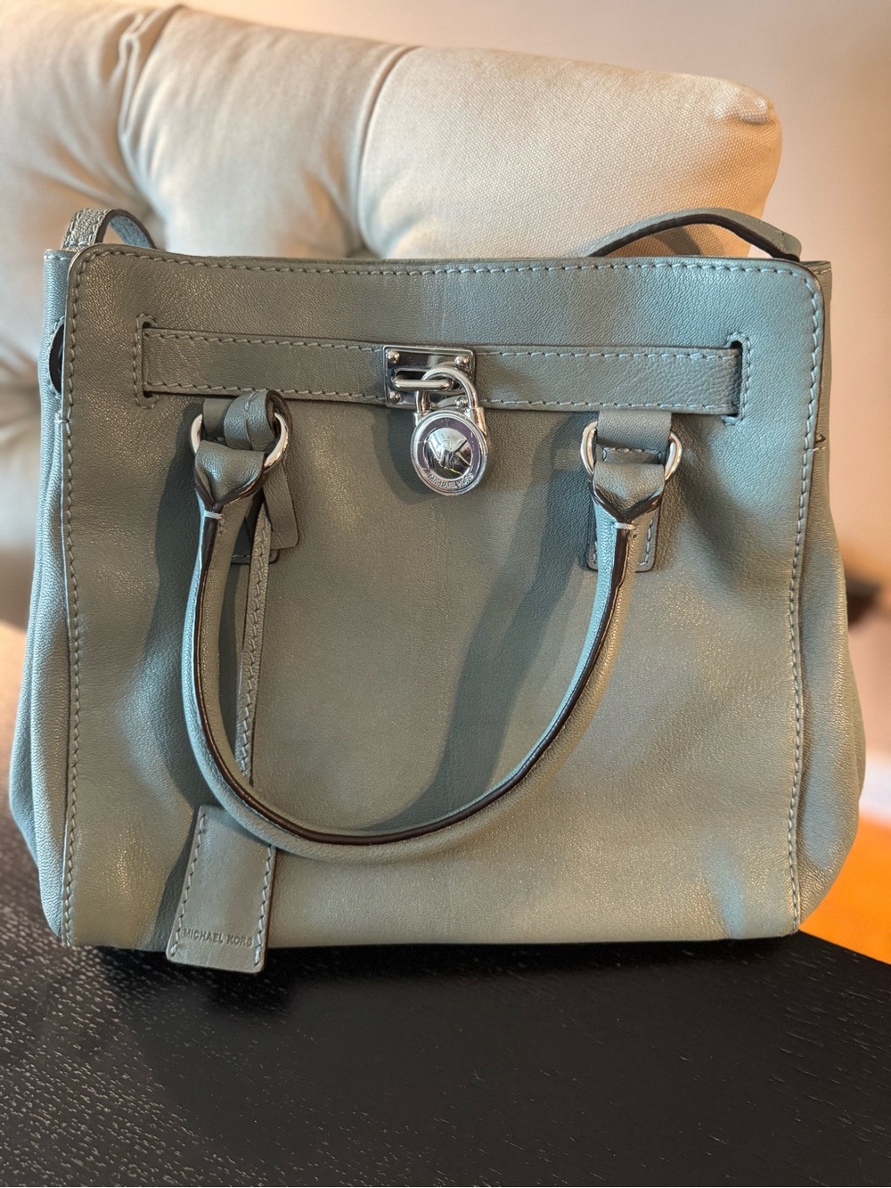 Michael Kors Light Blue Leather Satchel with Silver Lock